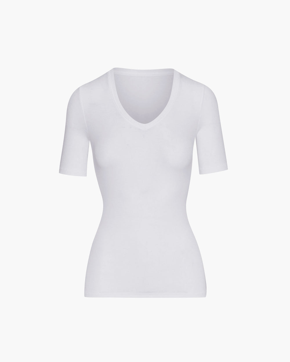 Modal Rib Short Sleeve V-Neck Tee - White