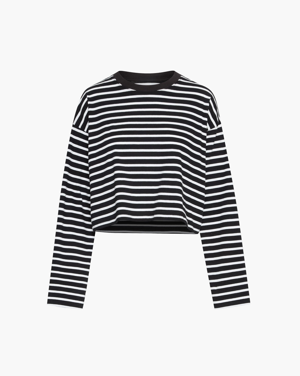 Stripe Classic Jersey Long Sleeve Crew Neck Boxy Tee - Black-White