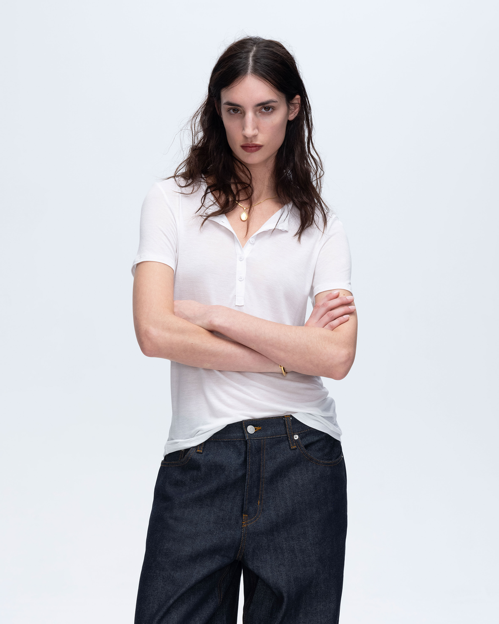 Modal Jersey Short Sleeve Henley - White