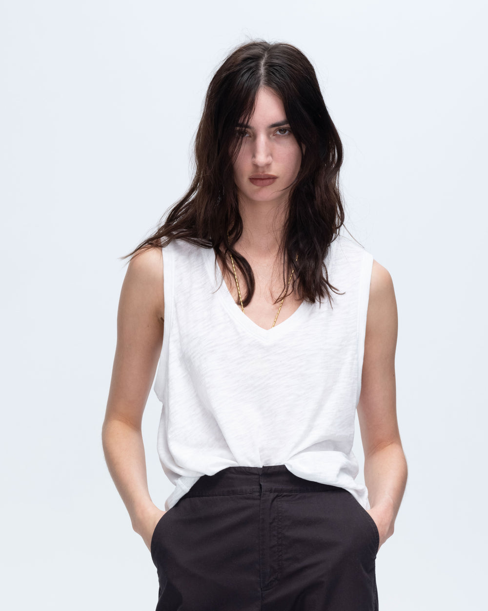 Slub Jersey V-Neck Tank - White