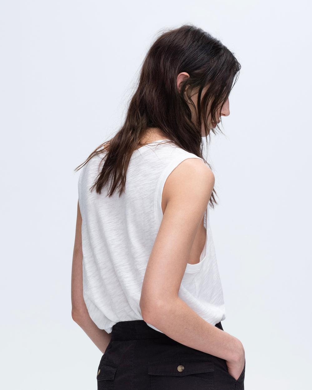 Slub Jersey V-Neck Tank - White