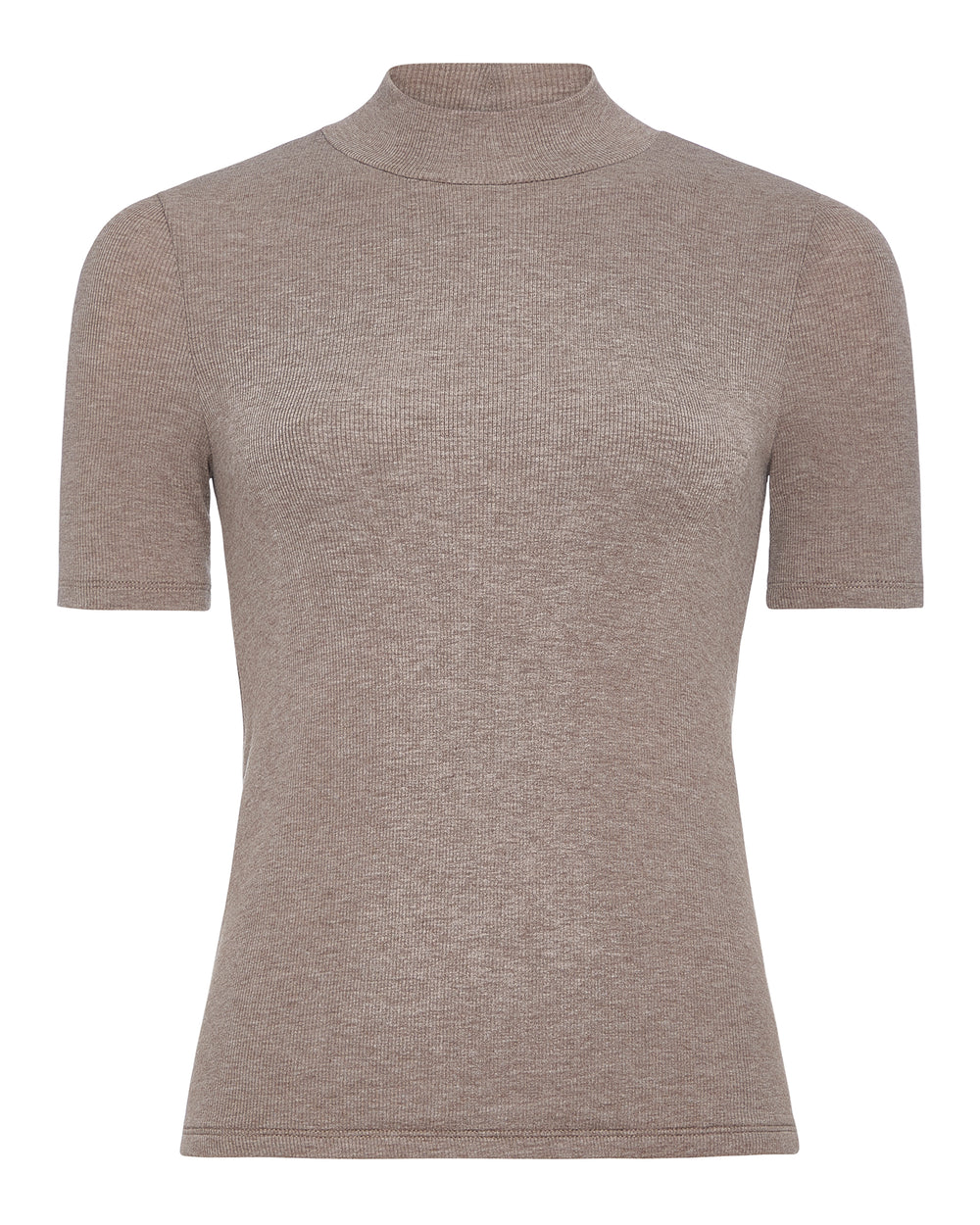 Modal Rib Short Sleeve Mock Neck Tee -  Faded Mocha