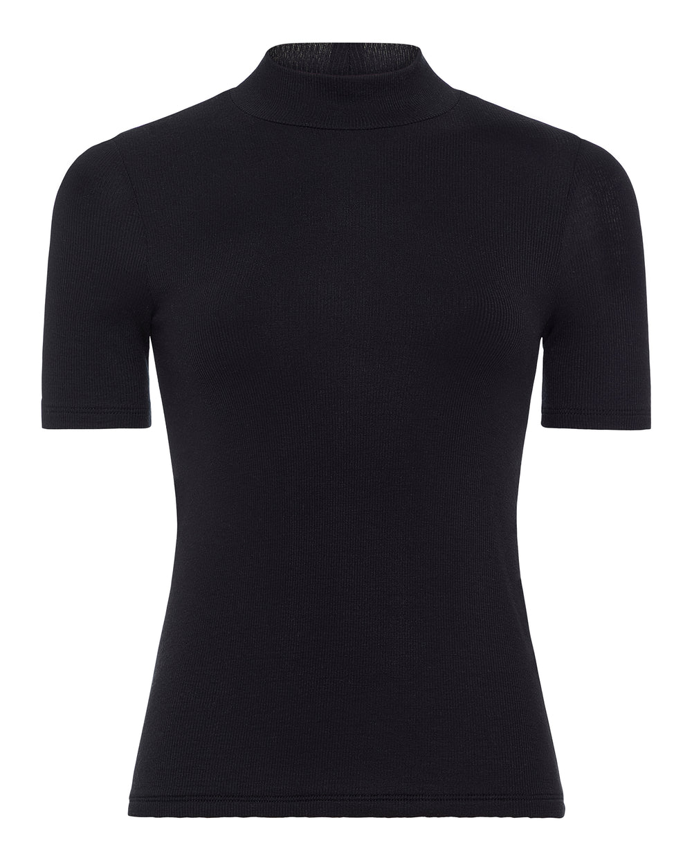 Modal Rib Short Sleeve Mock Neck Tee - Black