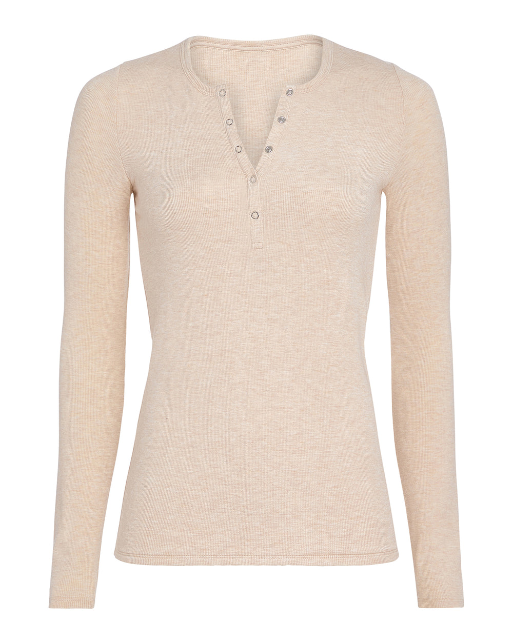 Modal Rib Henley -  Heather Soft Wheat