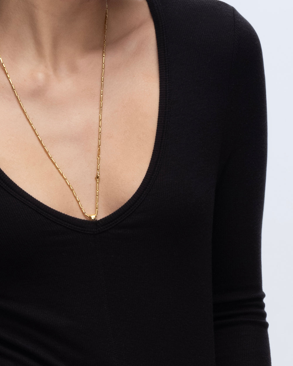 Modal Rib Long Sleeve Deep V-Neck Midi Dress - Black