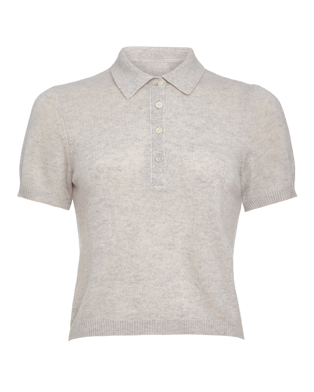 Lightweight Cashmere Exposed Seam Polo - Heather Light Grey