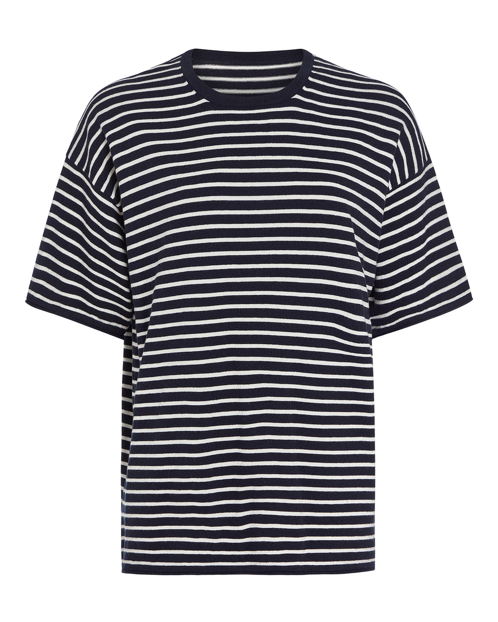 Cotton Cashmere Oversized Striped Crew Neck Tee - Midnight Chalk