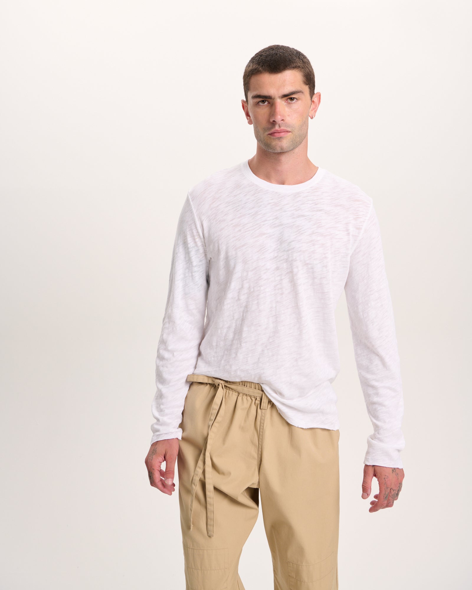 Slub Jersey Long Sleeve Destroyed Wash Tee - White – ATM Anthony