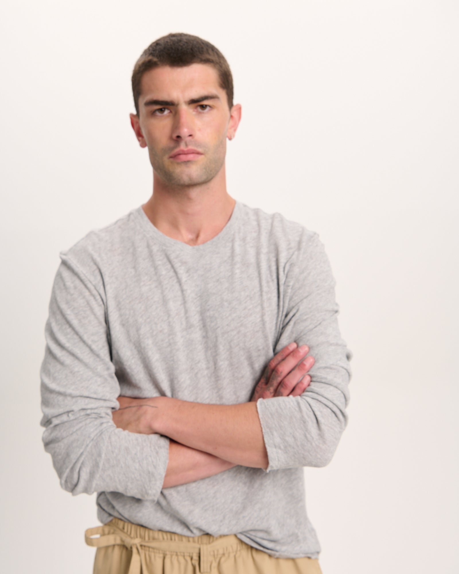 Slub Jersey Long Sleeve Destroyed Wash Tee - Heather Grey – ATM