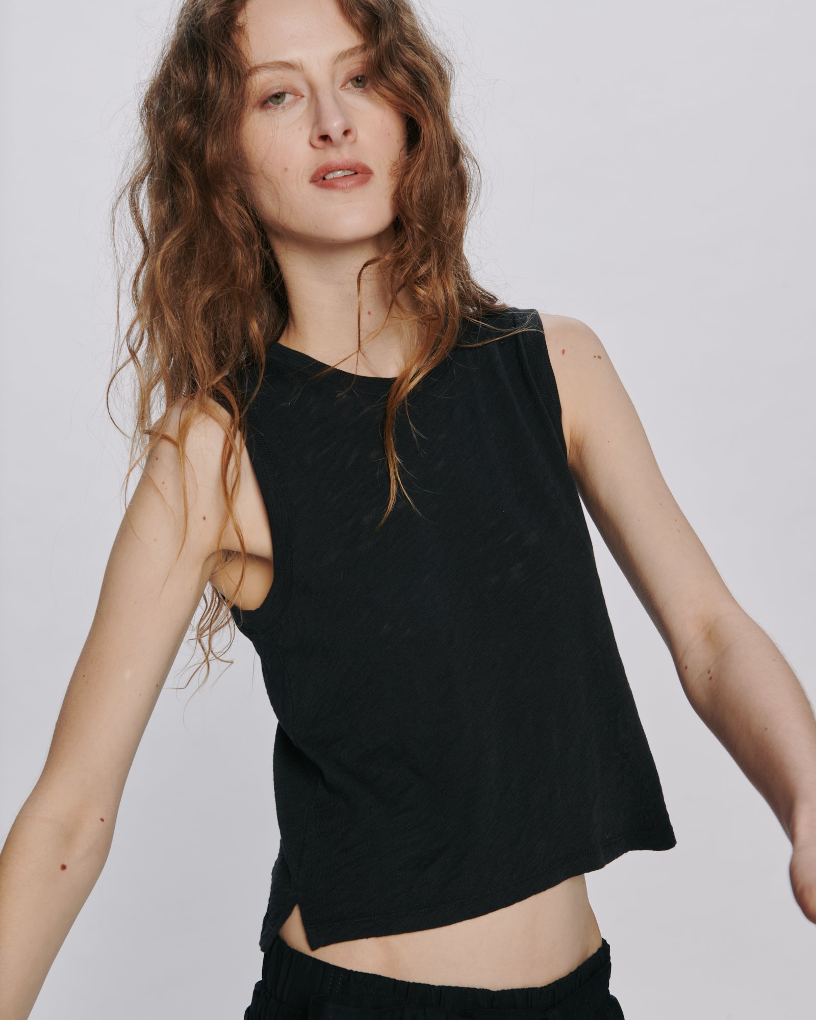 Slub Jersey Cropped Sleeveless Schoolboy Tee - Black – ATM Anthony