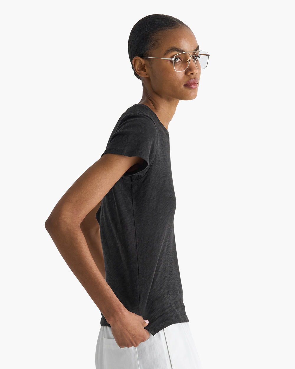 Slub Jersey Schoolboy Crew Neck Tee - Black