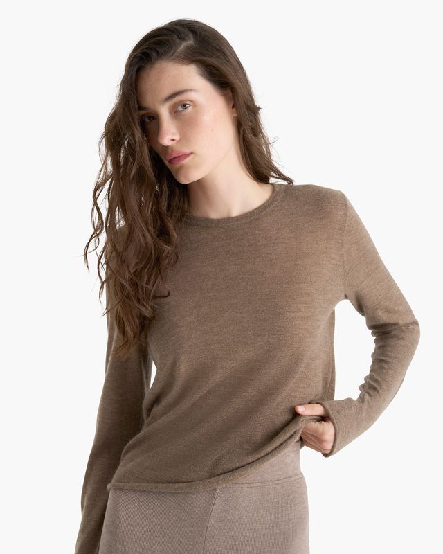 Lightweight Cashmere Crew Neck - Heather Cedar