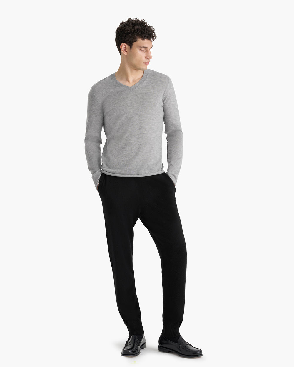 Lightweight Cashmere V-Neck - Heathered Grey