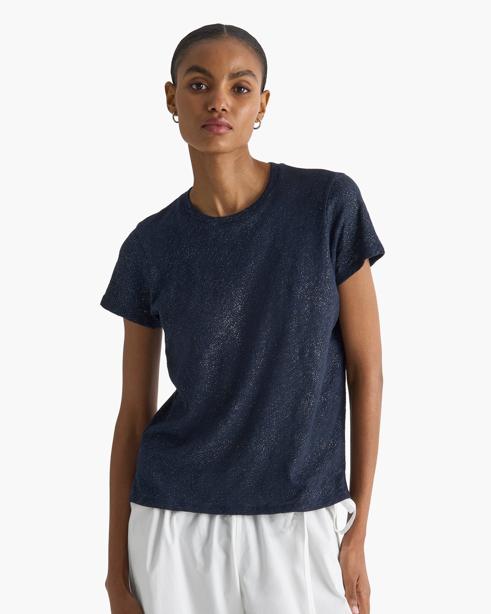 Sparkle Slub Jersey Schoolboy Crew Neck Tee - Obsidian Silver