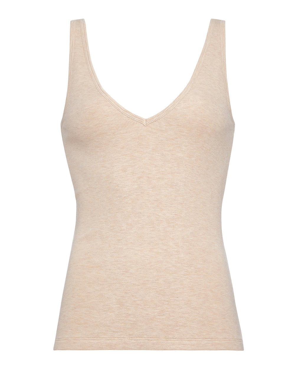 Modal Rib V-Neck Tank - Heather Soft Wheat
