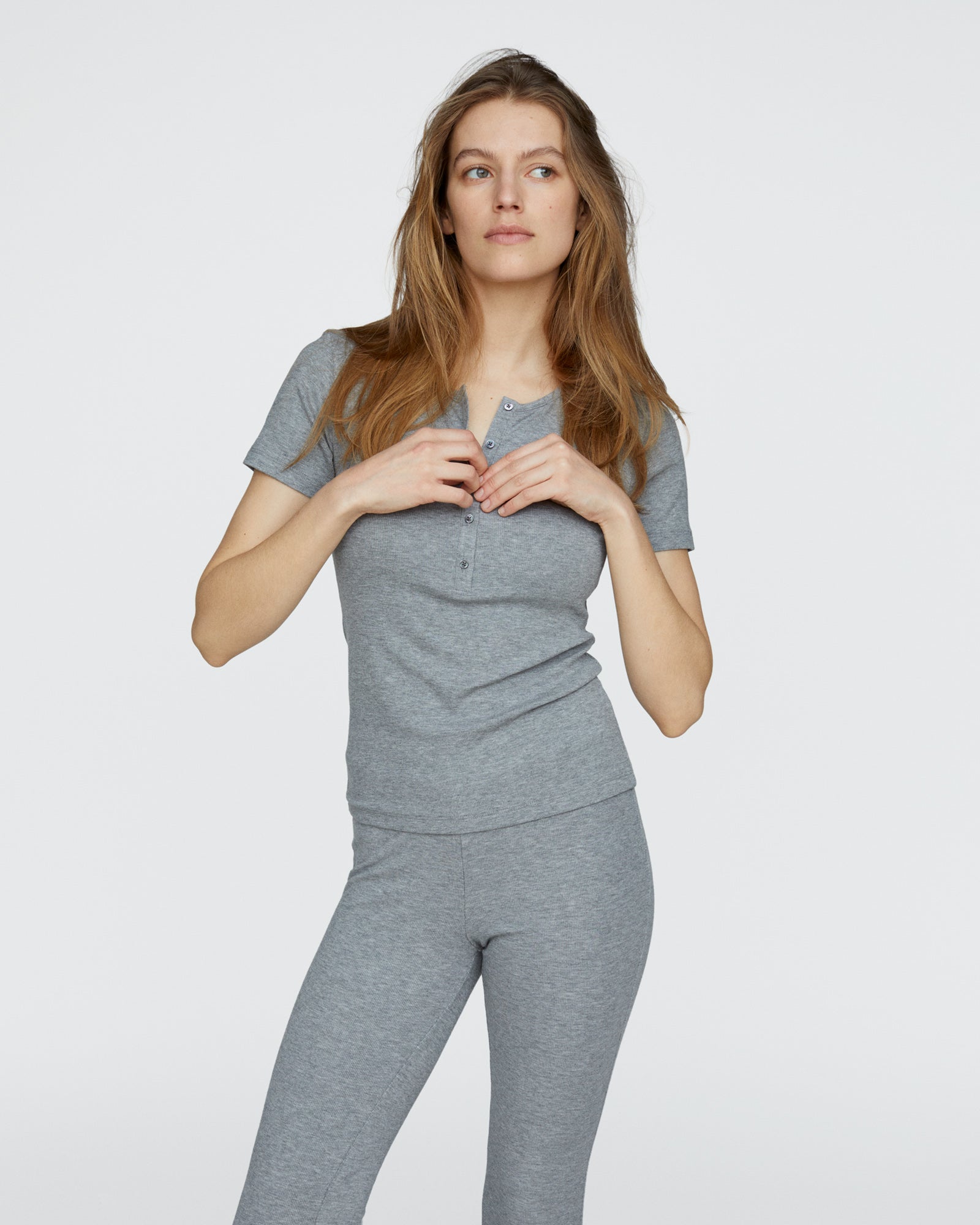 Modal Rib Short Sleeve Henley - Medium Heather Grey – ATM Anthony