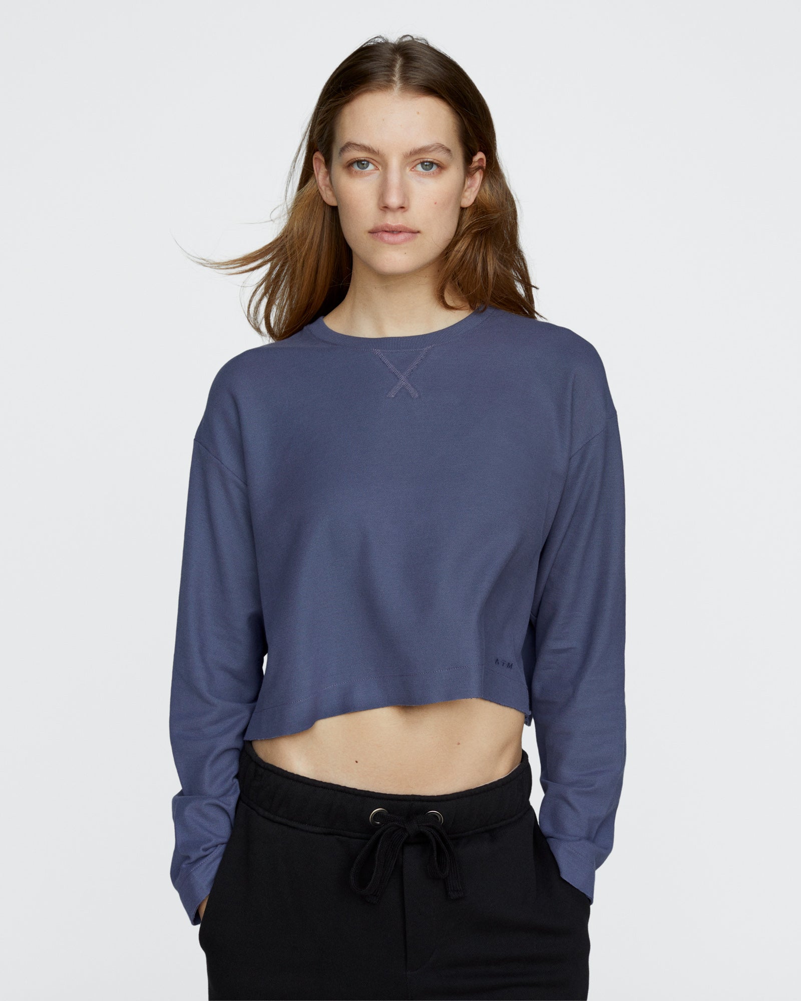 Pima Cotton Pique Cropped Boxy Tee - Dusk Blue – ATM Anthony