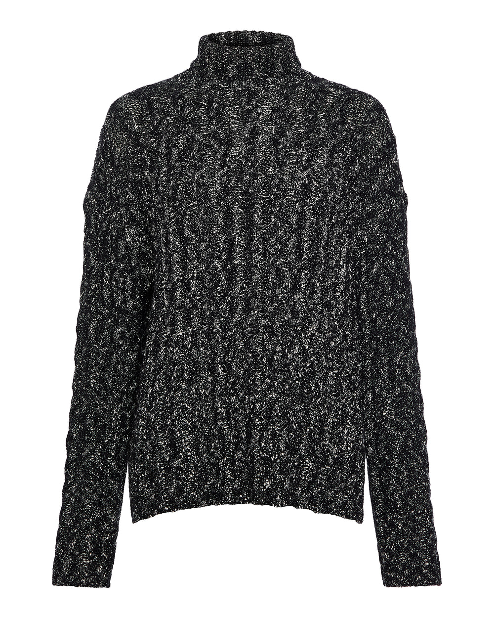 Marled Cotton Wool Blend Turtleneck - Black Marl