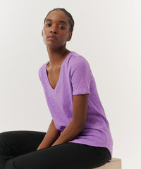 Bellflower Slub Jersey Classic V-Neck Tee | Women's Cotton Short Sleeve Tee by ATM Anthony Thomas Melillo