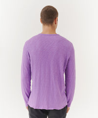 Bellflower Slub Jersey Destroyed Wash Henley | Men's Cotton Long Sleeve Tee by ATM Anthony Thomas Melillo