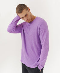 Bellflower Slub Jersey Destroyed Wash Henley | Men's Cotton Long Sleeve Tee by ATM Anthony Thomas Melillo