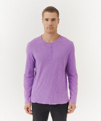 Bellflower Slub Jersey Destroyed Wash Henley | Men's Cotton Long Sleeve Tee by ATM Anthony Thomas Melillo