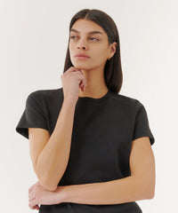 Black Compact Jersey Short Sleeve Crew Neck Tee | Women's Cotton Short Sleeve Tee by ATM Anthony Thomas Melillo