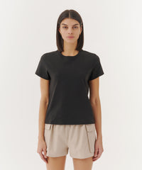 Black Compact Jersey Short Sleeve Crew Neck Tee | Women's Cotton Short Sleeve Tee by ATM Anthony Thomas Melillo