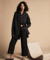 Black Cotton Poplin Long Sleeve Shirt Dress | Women's Dress by ATM Anthony Thomas Melillo