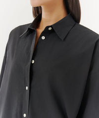 Black Cotton Poplin Long Sleeve Shirt Dress | Women's Dress by ATM Anthony Thomas Melillo
