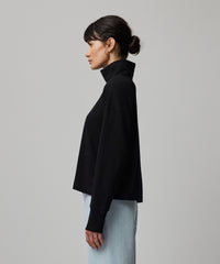 Black Heavy Cotton Oversized Turtleneck | Women's Sweater by ATM Anthony Thomas Melillo