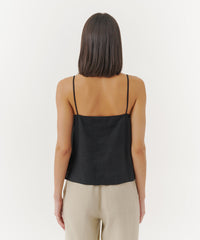 Black Linen Sleeveless A-Line Top | Women's Top by ATM Anthony Thomas Melillo
