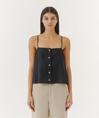 Black Linen Sleeveless A-Line Top | Women's Top by ATM Anthony Thomas Melillo