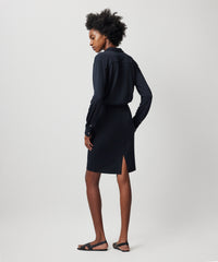 Black Matte Jersey Long Sleeve Shirt Dress | Women's Dress by ATM Anthony Thomas Melillo