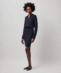Black Matte Jersey Long Sleeve Shirt Dress | Women's Dress by ATM Anthony Thomas Melillo