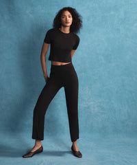 Modal Rib Cap Sleeve Crew Neck Tee - Black