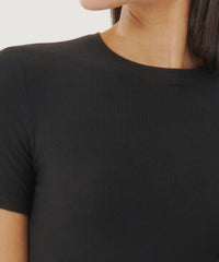 Black Modal Rib Cap Sleeve Crew Neck Tee | Women's Cotton Short Sleeve Tee by ATM Anthony Thomas Melillo