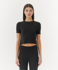 Black Modal Rib Cap Sleeve Crew Neck Tee | Women's Cotton Short Sleeve Tee by ATM Anthony Thomas Melillo
