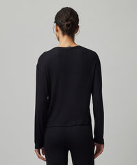 Black Modal Rib Long Sleeve Boxy Tee | Women's Cotton Long Sleeve Tee by ATM Anthony Thomas Melillo