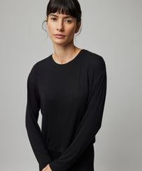 Black Modal Rib Long Sleeve Boxy Tee | Women's Cotton Long Sleeve Tee by ATM Anthony Thomas Melillo