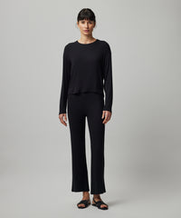 Black Modal Rib Long Sleeve Boxy Tee | Women's Cotton Long Sleeve Tee by ATM Anthony Thomas Melillo