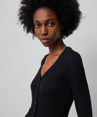 Modal Rib Long Sleeve Cardigan - Black