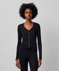 Modal Rib Long Sleeve Cardigan - Black