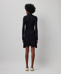 Black Modal Rib Long Sleeve Mock Neck Dress | Women's Dress by ATM Anthony Thomas Melillo