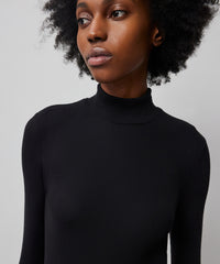 Black Modal Rib Long Sleeve Mock Neck Dress | Women's Dress by ATM Anthony Thomas Melillo