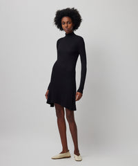 Black Modal Rib Long Sleeve Mock Neck Dress | Women's Dress by ATM Anthony Thomas Melillo