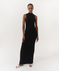Black Modal Rib Mock Neck Midi Dress | Women's Dress by ATM Anthony Thomas Melillo