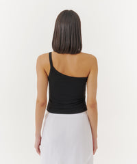 Black Modal Rib One Shoulder Tank | Women's Tank by ATM Anthony Thomas Melillo