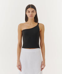 Black Modal Rib One Shoulder Tank | Women's Tank by ATM Anthony Thomas Melillo