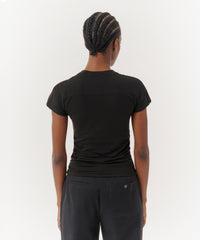Black Pima Cotton Crew Neck Ruched Tee | Women's Cotton Short Sleeve Tee by ATM Anthony Thomas Melillo